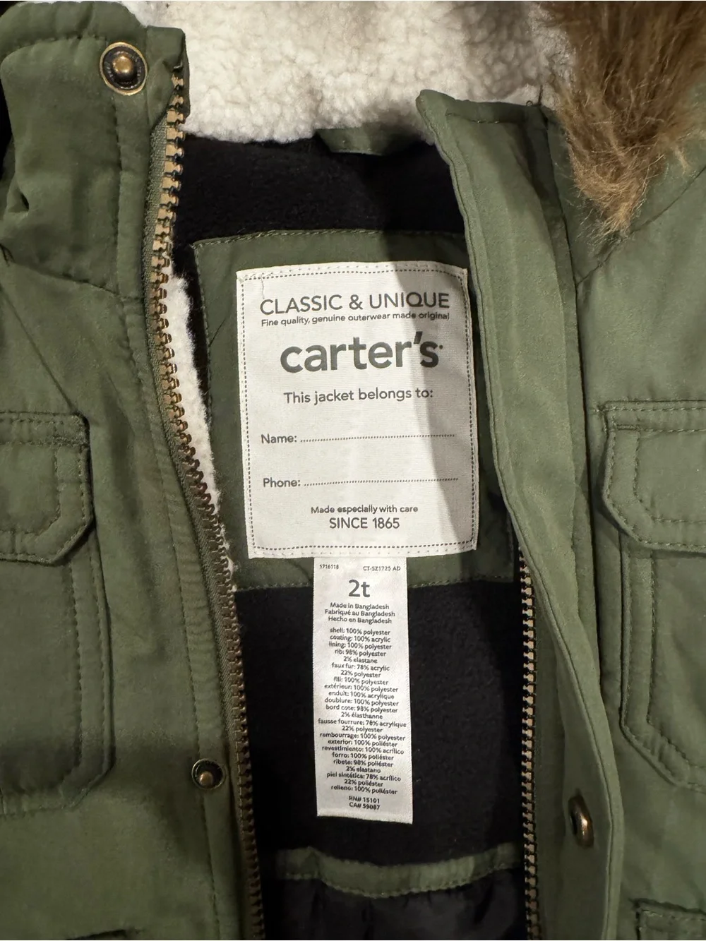 Carter's Green Hooded Parka with Faux Fur Trim